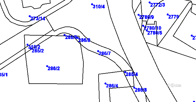 Parcela st. 286/7 v KÚ Kadaň, Katastrální mapa