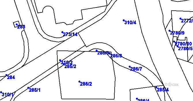 Parcela st. 286/9 v KÚ Kadaň, Katastrální mapa