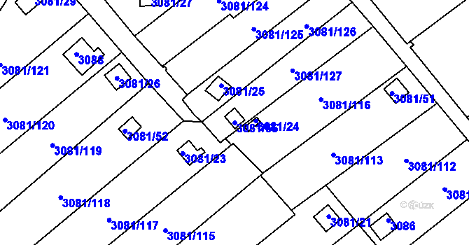 Parcela st. 3081/55 v KÚ Kadaň, Katastrální mapa