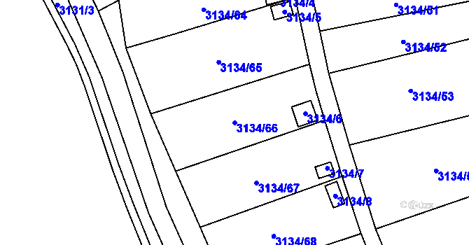 Parcela st. 3134/66 v KÚ Kadaň, Katastrální mapa