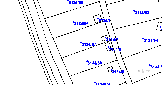 Parcela st. 3134/67 v KÚ Kadaň, Katastrální mapa