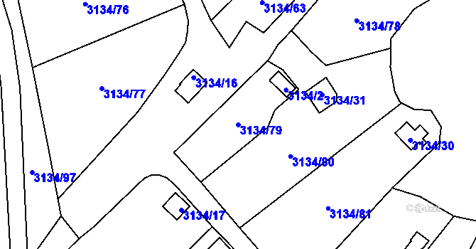 Parcela st. 3134/79 v KÚ Kadaň, Katastrální mapa