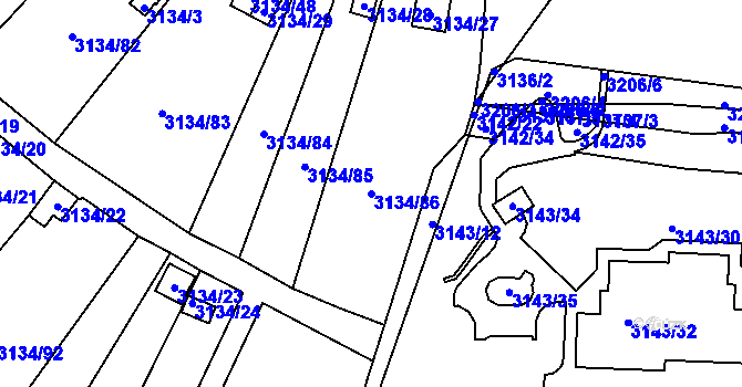 Parcela st. 3134/86 v KÚ Kadaň, Katastrální mapa
