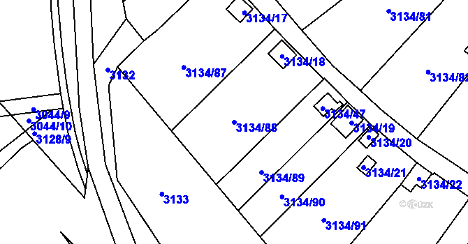 Parcela st. 3134/88 v KÚ Kadaň, Katastrální mapa