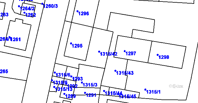 Parcela st. 1315/42 v KÚ Kadaň, Katastrální mapa