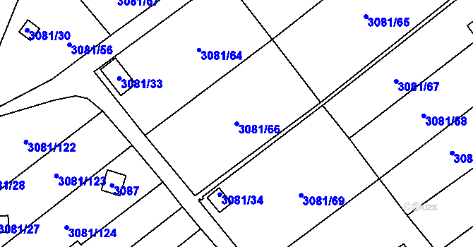 Parcela st. 3081/66 v KÚ Kadaň, Katastrální mapa