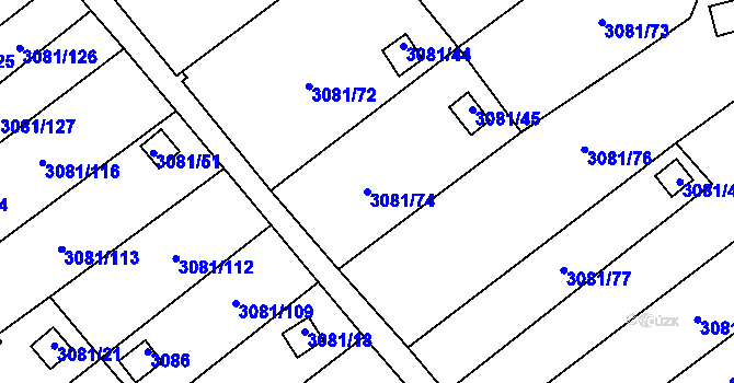 Parcela st. 3081/74 v KÚ Kadaň, Katastrální mapa