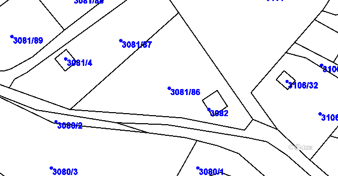 Parcela st. 3081/86 v KÚ Kadaň, Katastrální mapa