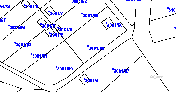 Parcela st. 3081/88 v KÚ Kadaň, Katastrální mapa