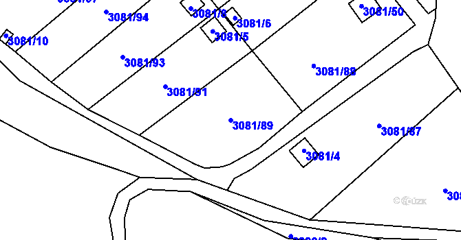Parcela st. 3081/89 v KÚ Kadaň, Katastrální mapa