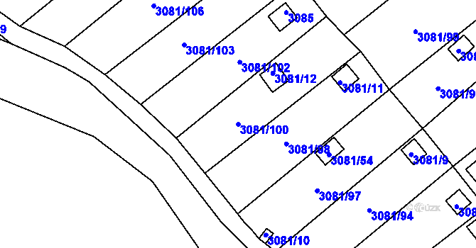 Parcela st. 3081/100 v KÚ Kadaň, Katastrální mapa