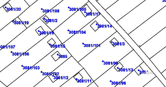 Parcela st. 3081/101 v KÚ Kadaň, Katastrální mapa