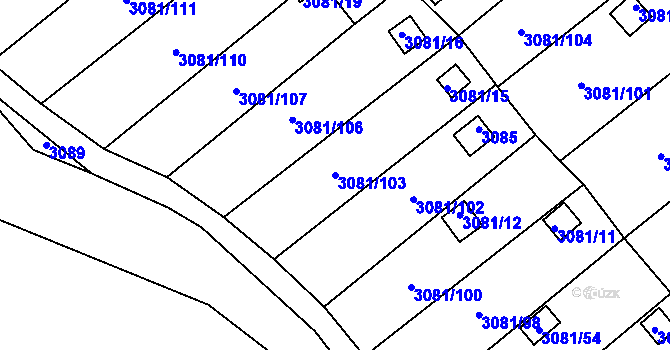 Parcela st. 3081/103 v KÚ Kadaň, Katastrální mapa