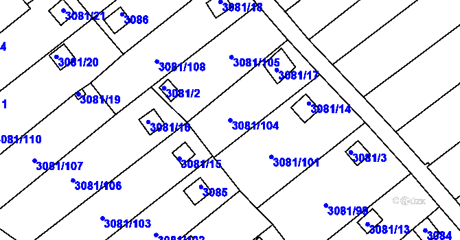 Parcela st. 3081/104 v KÚ Kadaň, Katastrální mapa