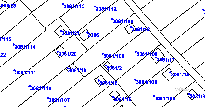Parcela st. 3081/108 v KÚ Kadaň, Katastrální mapa
