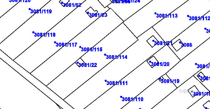 Parcela st. 3081/114 v KÚ Kadaň, Katastrální mapa