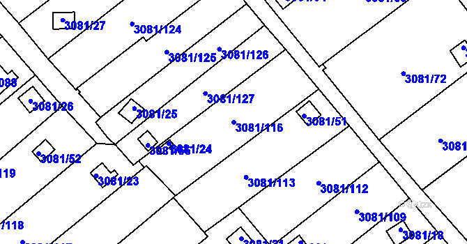 Parcela st. 3081/116 v KÚ Kadaň, Katastrální mapa