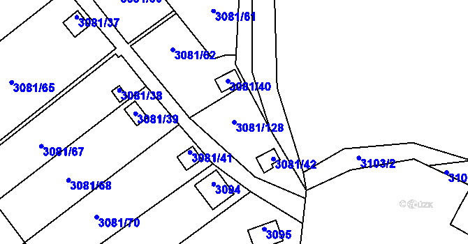 Parcela st. 3081/128 v KÚ Kadaň, Katastrální mapa