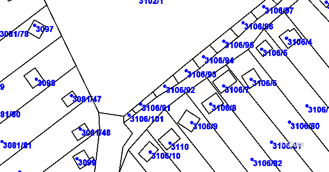 Parcela st. 3106/92 v KÚ Kadaň, Katastrální mapa