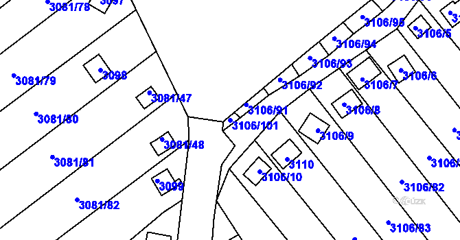 Parcela st. 3106/101 v KÚ Kadaň, Katastrální mapa