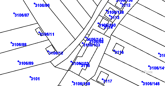 Parcela st. 3106/103 v KÚ Kadaň, Katastrální mapa