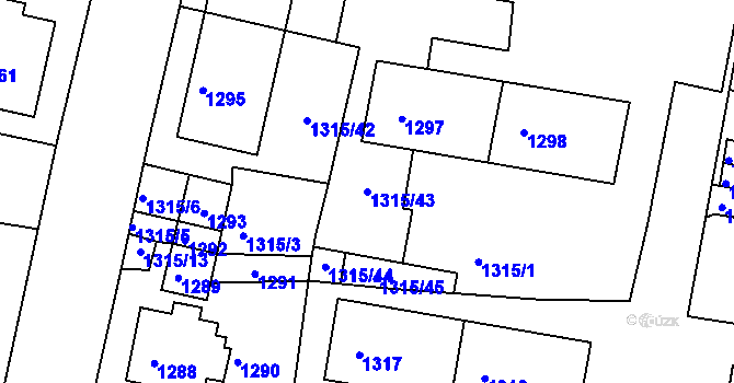 Parcela st. 1315/43 v KÚ Kadaň, Katastrální mapa