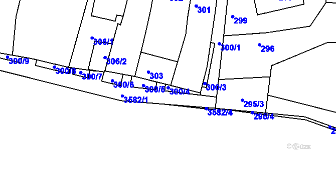 Parcela st. 300/4 v KÚ Kadaň, Katastrální mapa