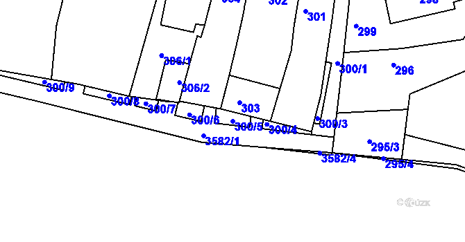 Parcela st. 300/5 v KÚ Kadaň, Katastrální mapa