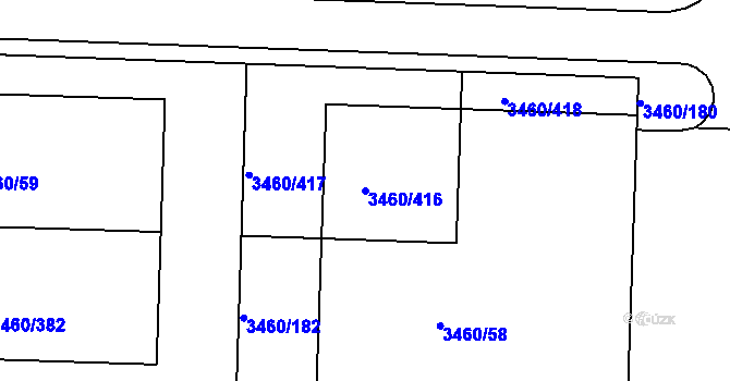 Parcela st. 3460/416 v KÚ Kadaň, Katastrální mapa