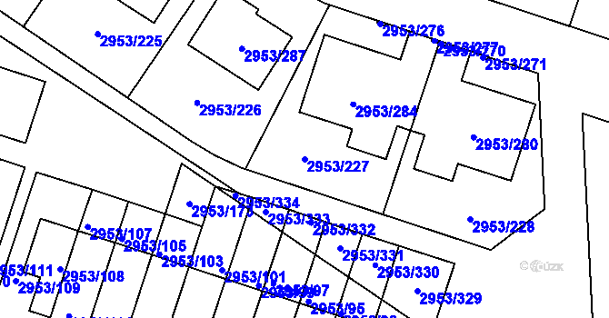 Parcela st. 2953/227 v KÚ Kadaň, Katastrální mapa