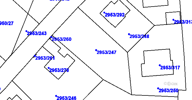 Parcela st. 2953/247 v KÚ Kadaň, Katastrální mapa