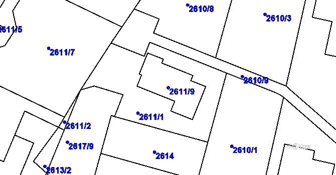 Parcela st. 2611/9 v KÚ Kadaň, Katastrální mapa