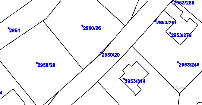 Parcela st. 2950/20 v KÚ Kadaň, Katastrální mapa