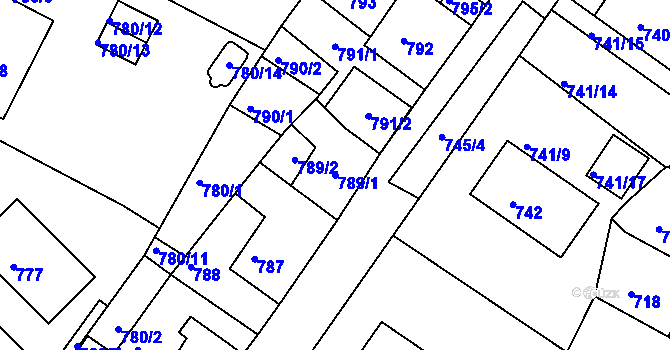 Parcela st. 789/1 v KÚ Kadaň, Katastrální mapa