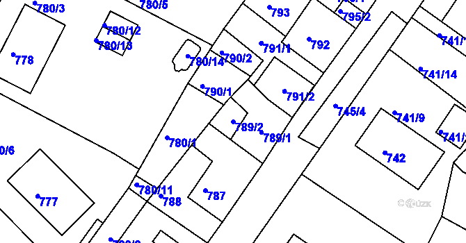 Parcela st. 789/2 v KÚ Kadaň, Katastrální mapa