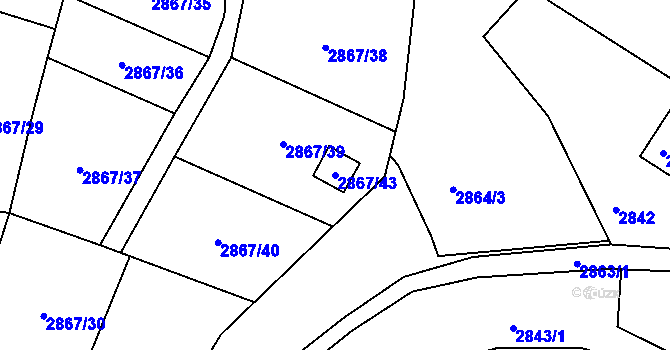 Parcela st. 2867/43 v KÚ Kadaň, Katastrální mapa