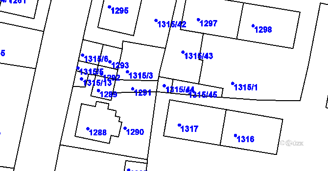 Parcela st. 1315/44 v KÚ Kadaň, Katastrální mapa