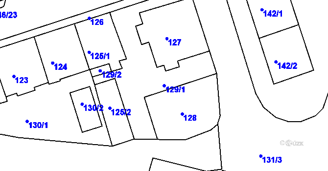 Parcela st. 129/1 v KÚ Kadaň, Katastrální mapa