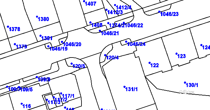 Parcela st. 120/4 v KÚ Kadaň, Katastrální mapa