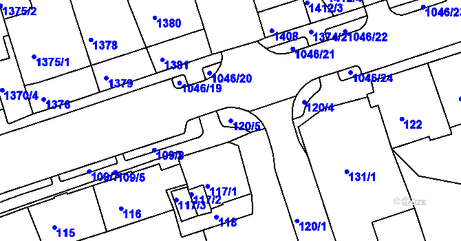 Parcela st. 120/5 v KÚ Kadaň, Katastrální mapa