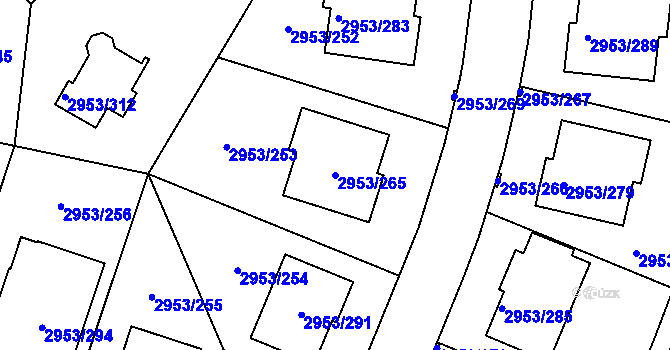 Parcela st. 2953/265 v KÚ Kadaň, Katastrální mapa