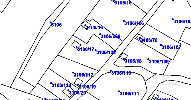 Parcela st. 3106/108 v KÚ Kadaň, Katastrální mapa