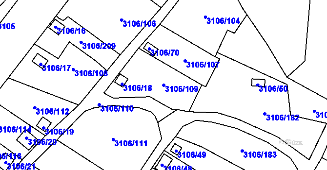 Parcela st. 3106/109 v KÚ Kadaň, Katastrální mapa