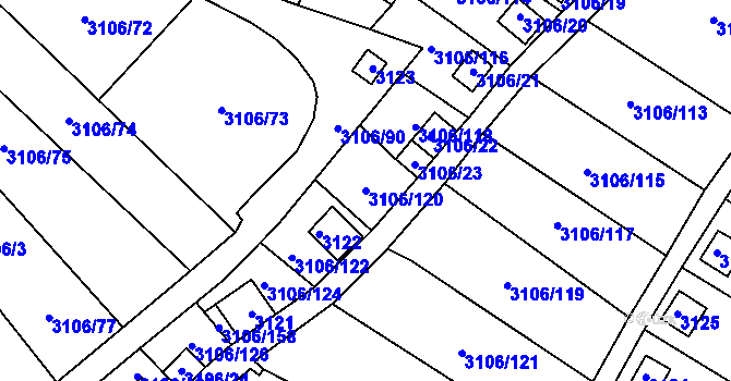 Parcela st. 3106/120 v KÚ Kadaň, Katastrální mapa