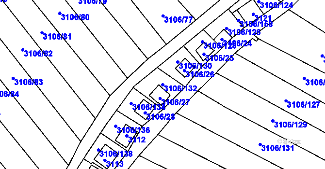 Parcela st. 3106/132 v KÚ Kadaň, Katastrální mapa