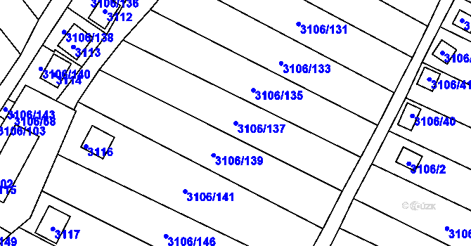 Parcela st. 3106/137 v KÚ Kadaň, Katastrální mapa