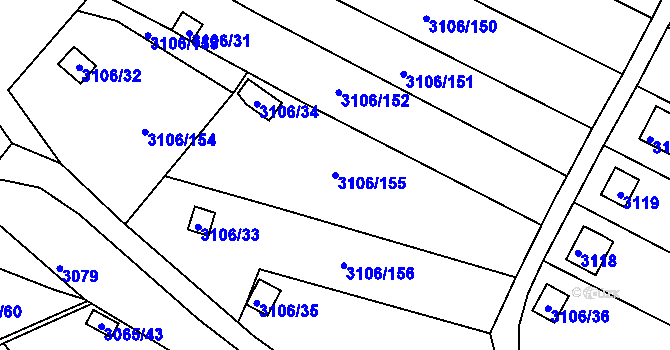 Parcela st. 3106/155 v KÚ Kadaň, Katastrální mapa