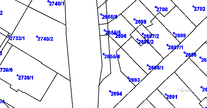 Parcela st. 2655/4 v KÚ Kadaň, Katastrální mapa