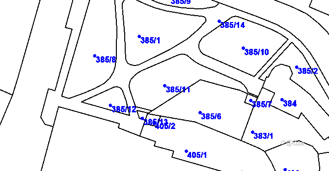 Parcela st. 385/11 v KÚ Kadaň, Katastrální mapa