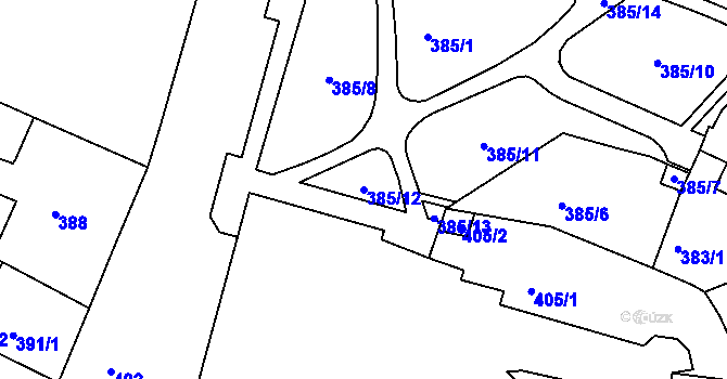 Parcela st. 385/12 v KÚ Kadaň, Katastrální mapa